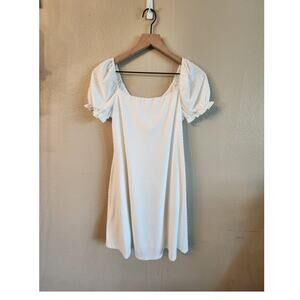 Mikey & Joey White Dress Women's SZ Large Textured Puffy Sleeves